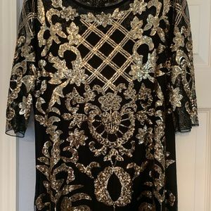 Maxi black dress with gold sequins